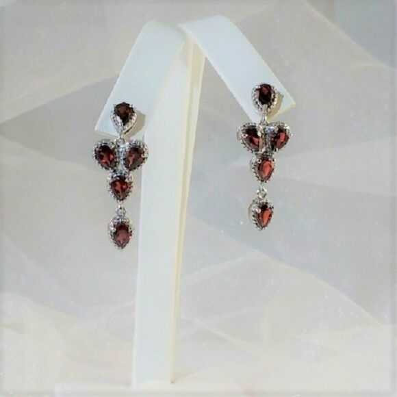 Genuine Garnet Chandelier Earrings Dangle 5.2 cttw - Picture 1 of 7